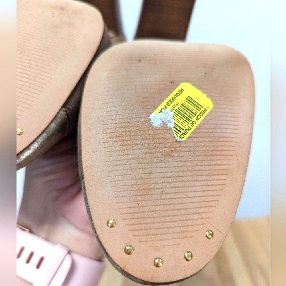 Louise Et Cie Camel Leather and Suede Pump Cap Toe Block Heel Classic Gold 8 - Picture 4 of 11